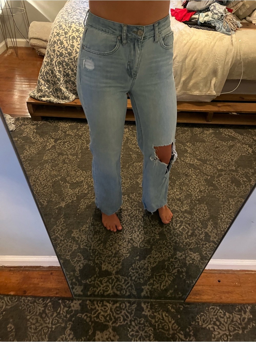 Rewash Light Blue Distressed Straight-Leg Jeans